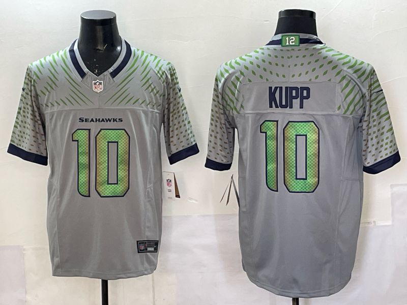 Men 2025 Seattle Seahawks #10 Kupp Grey 5th generation Throwback Nike Limited NFL Jersey style 01